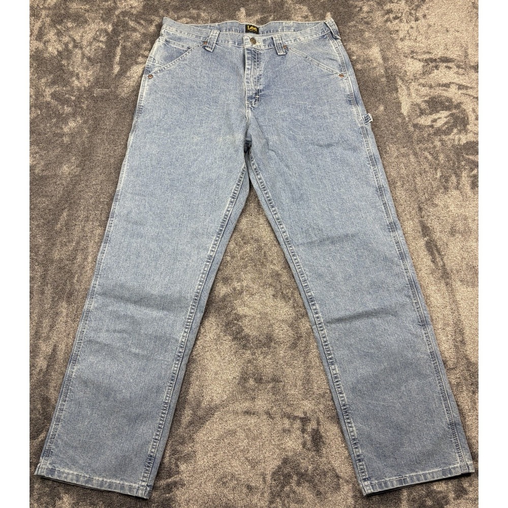 Lee Carpenter Jeans Mens 34 X 32 Light Wash Loose Fit Straight Denim Workwear